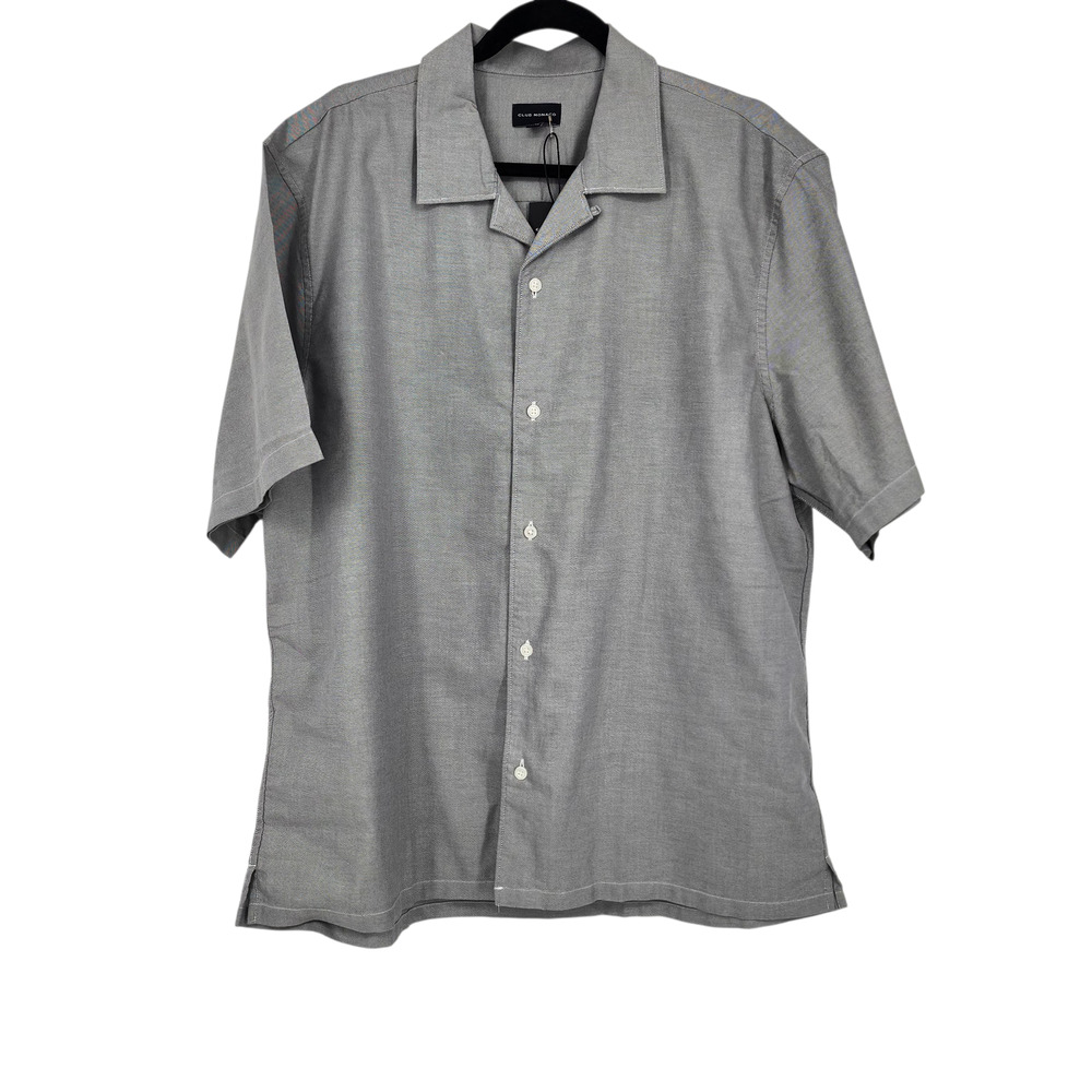 NWT Club Monaco Gray Short Sleeve Camp Collar Oxford Cotton Button Up Size XS